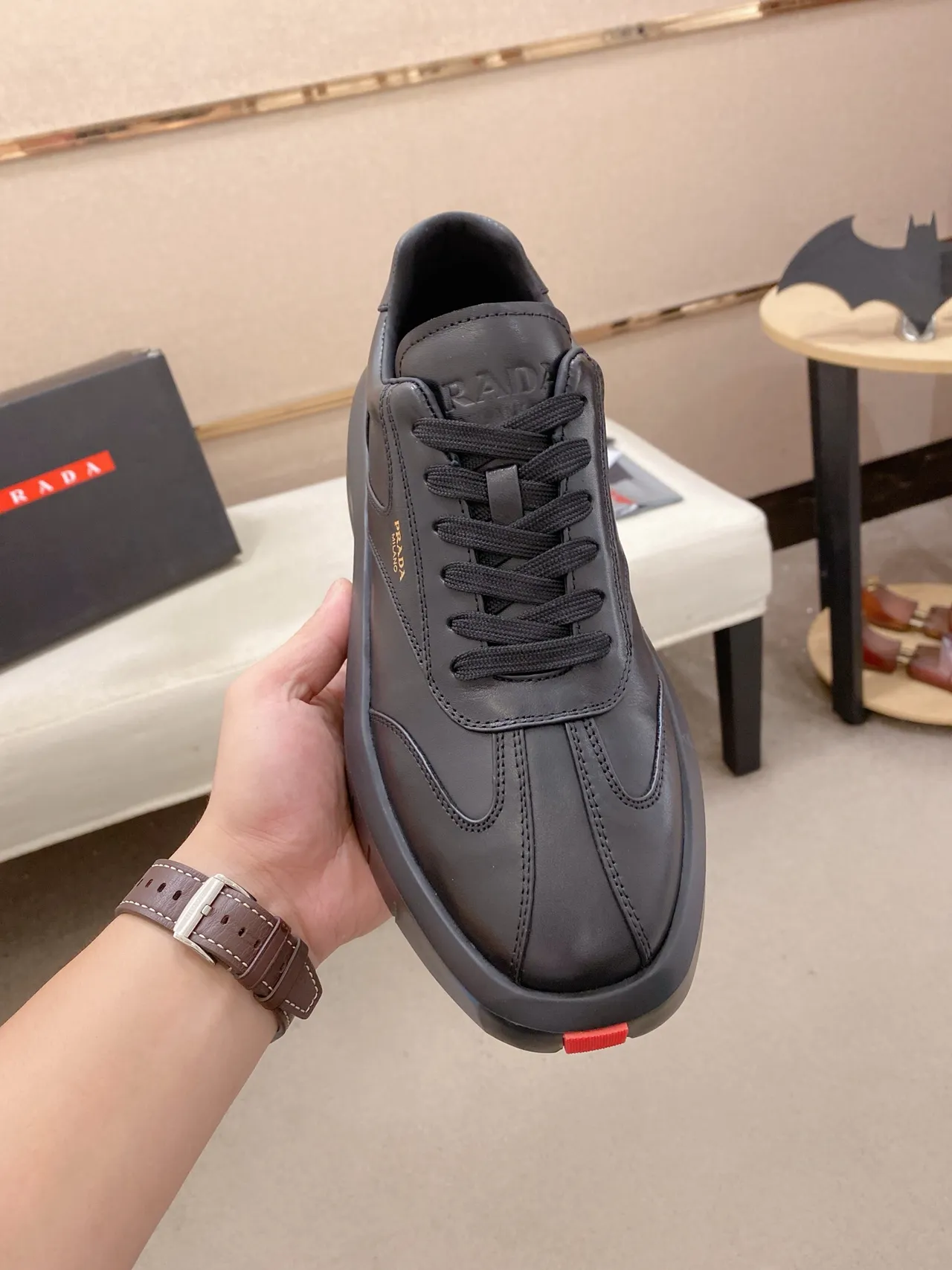 Prada Cloudbust Black Paneled Leather Lifestyle Sneakers 5