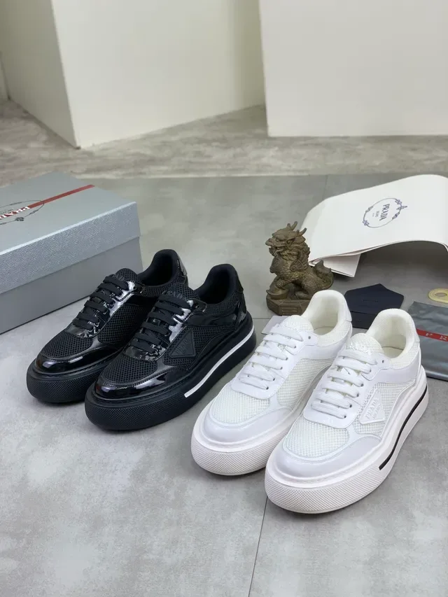 Prada Cloudbust Black Patent and Mesh Chunky Sneakers 2