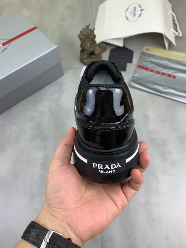 Prada Cloudbust Black Patent and Mesh Chunky Sneakers 4