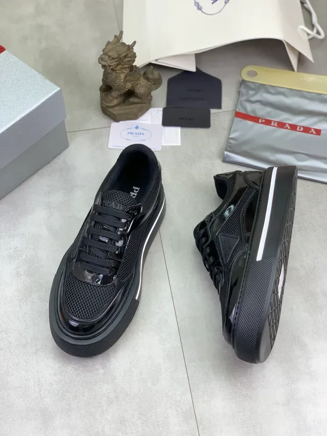 Prada Cloudbust Black Patent and Mesh Chunky Sneakers 6