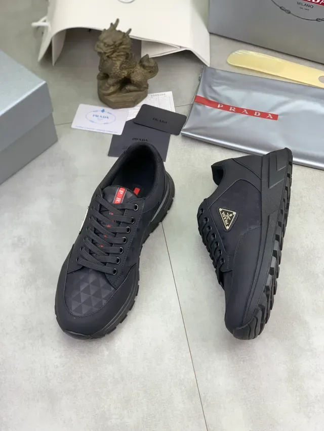 Prada Cloudbust Black Red Geometric-Patterned Textile Triangular Metal Logo Lifestyle Sneakers 5