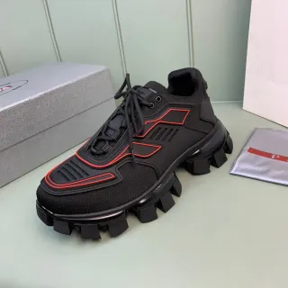 Prada Cloudbust أسود أحمر قاعدة مدببة شبكي علوي حذاء رياضي سميك