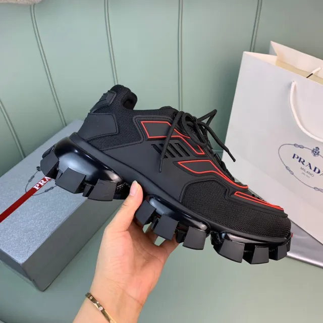 Prada Cloudbust Black Red Lug Sole Mesh Upper Chunky Sneakers 3