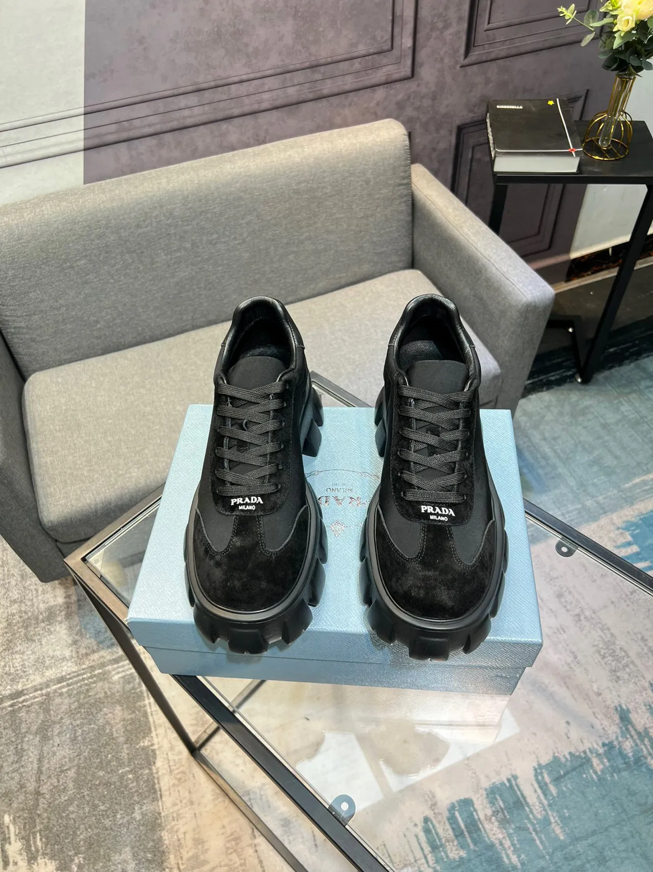 Prada Cloudbust Black Suede and Nylon Chunky Sneakers 5
