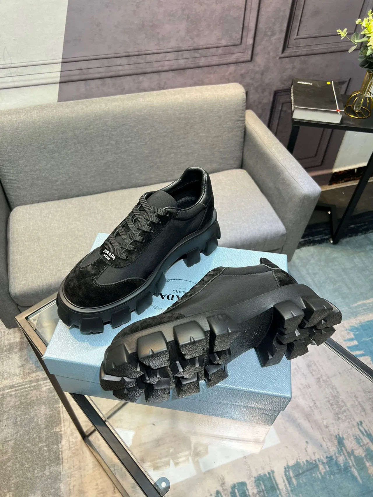 Prada Cloudbust Black Suede and Nylon Chunky Sneakers 6