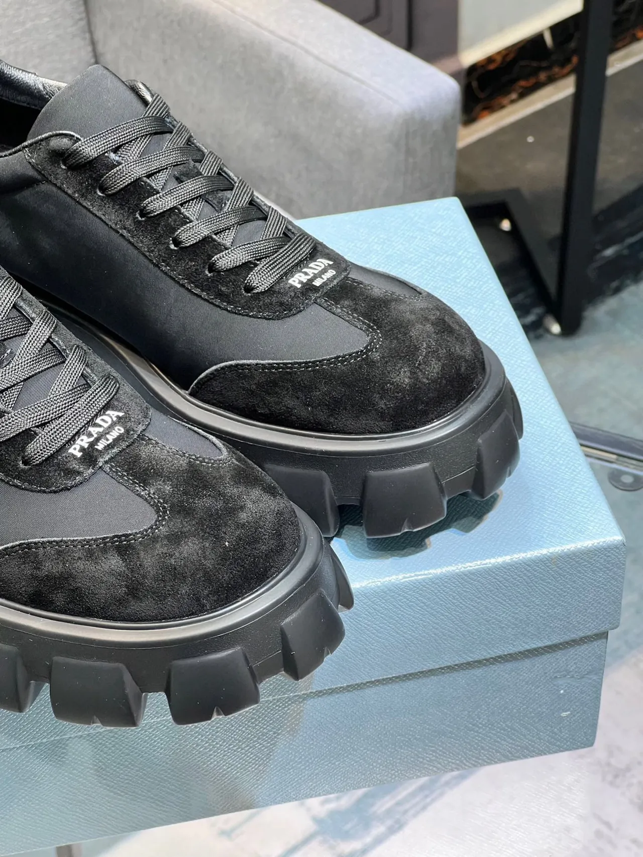Prada Cloudbust Black Suede and Nylon Chunky Sneakers 7