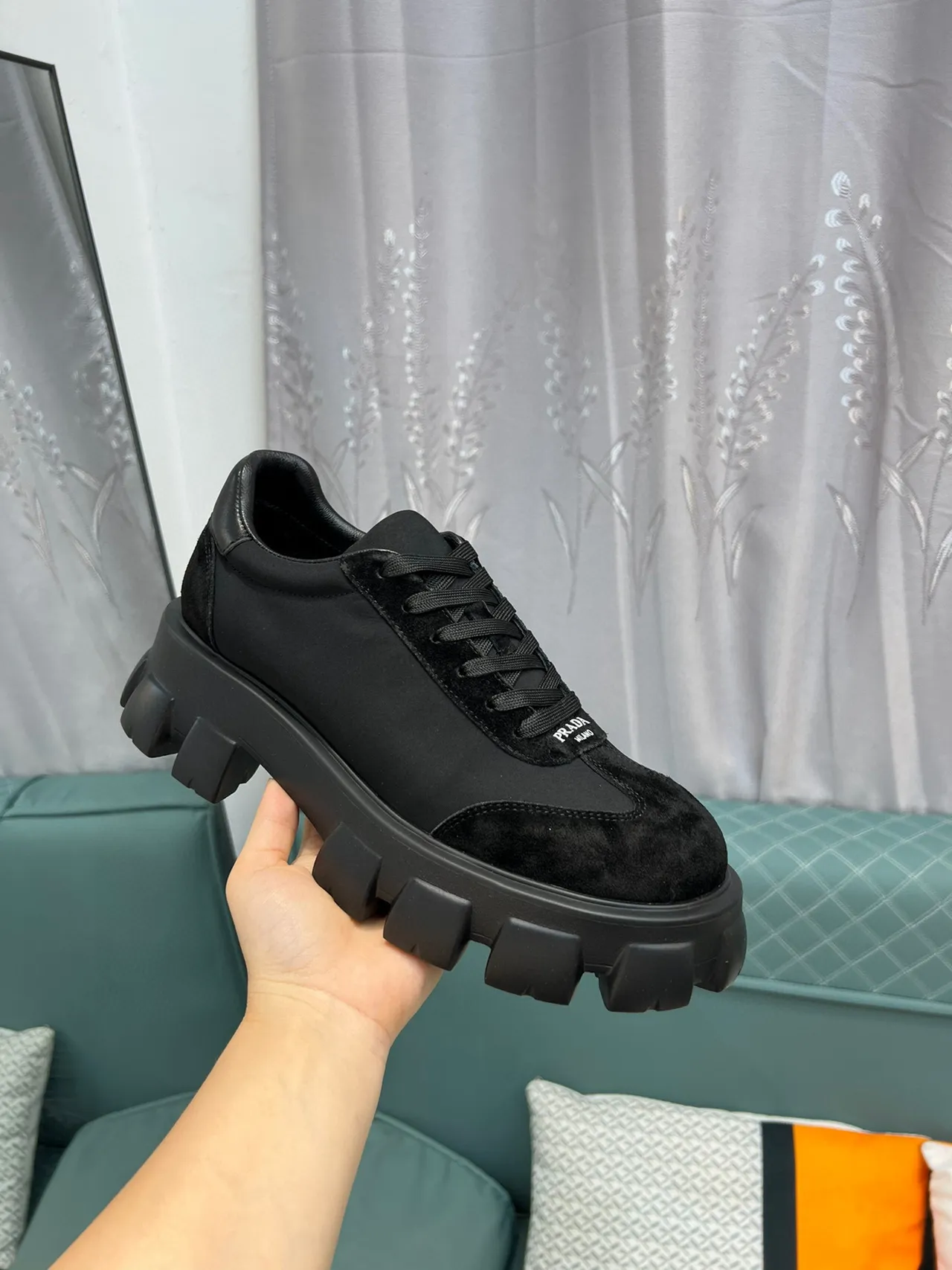 Prada Cloudbust Black Suede and Nylon Chunky Sneakers 8