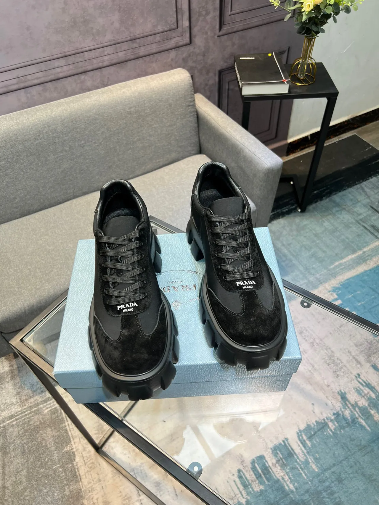 Prada Cloudbust Black Suede and Nylon Chunky Sneakers 9
