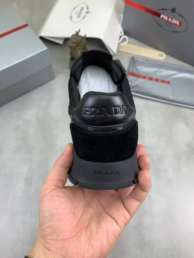 Prada Cloudbust Black White Mesh And Suede Hybrid Upper Chunky Rugged Sole Lifestyle Sneakers 3
