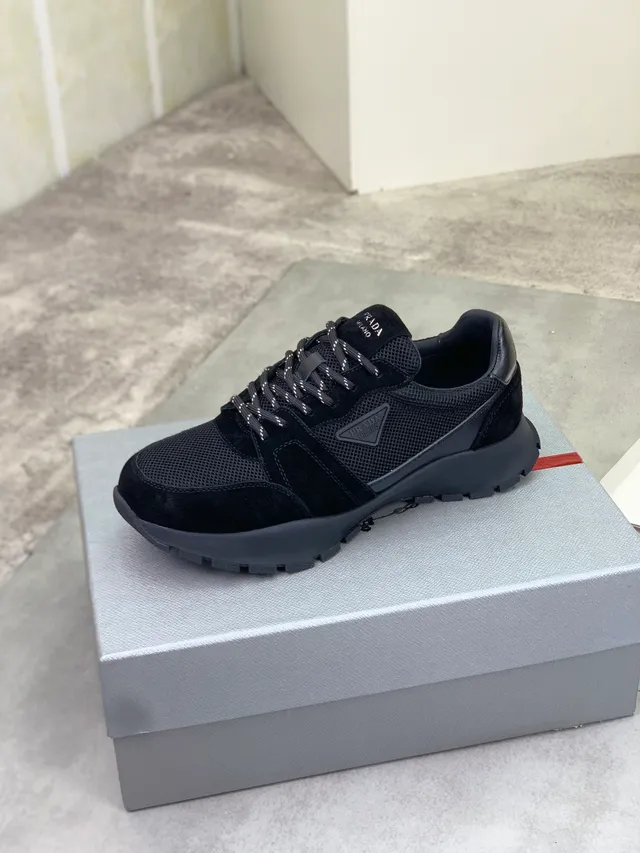 Prada Cloudbust Black White Mesh And Suede Hybrid Upper Chunky Rugged Sole Lifestyle Sneakers 4