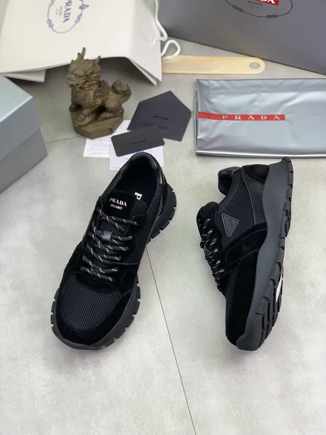 Prada Cloudbust Black White Mesh And Suede Hybrid Upper Chunky Rugged Sole Lifestyle Sneakers 5