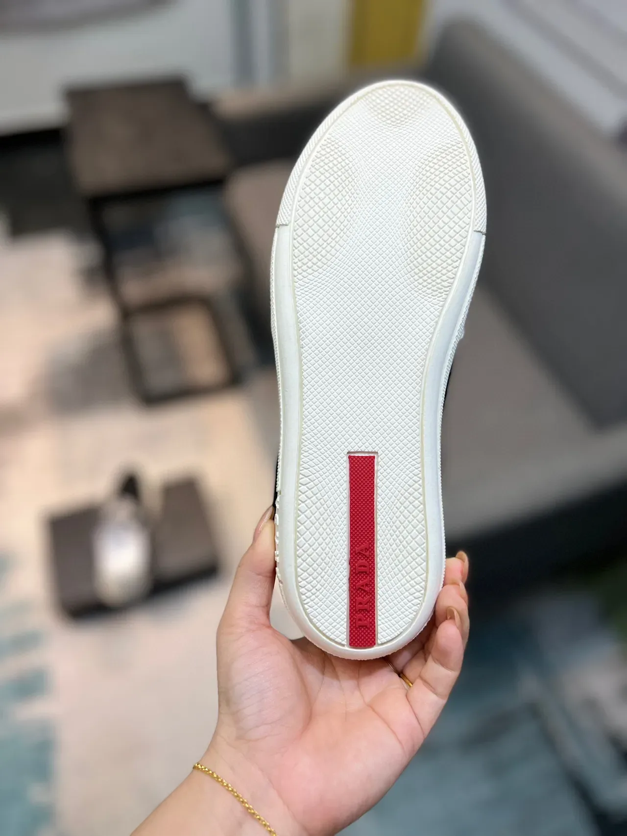 Prada Cloudbust Preto e Branco Slip-On Malha e Couro Superior Tênis Lifestyle 5