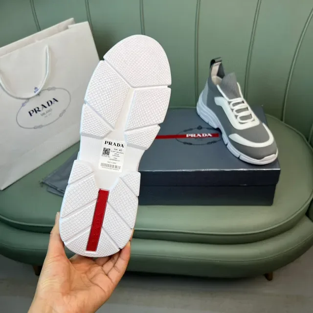 Prada Cloudbust Gray and White Knit Chunky Sneakers 2