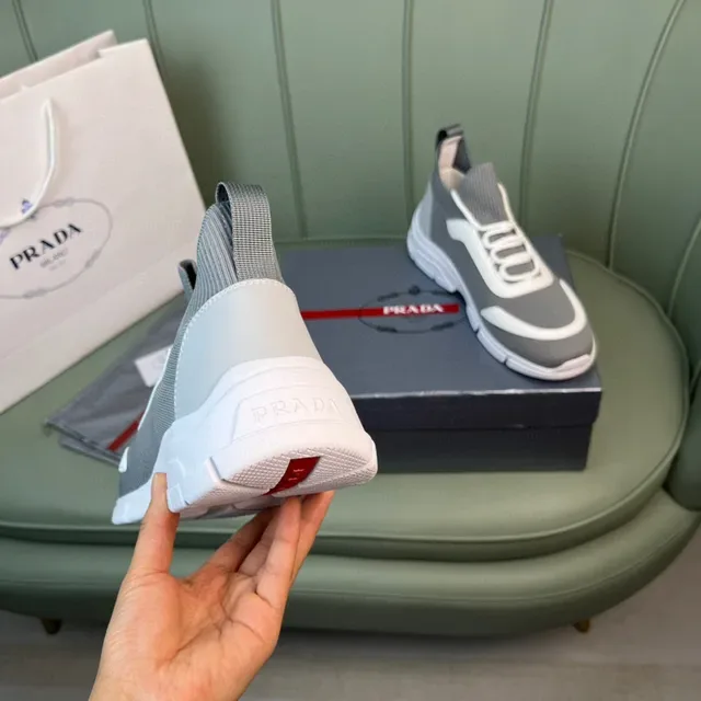 Prada Cloudbust Gray and White Knit Chunky Sneakers 3