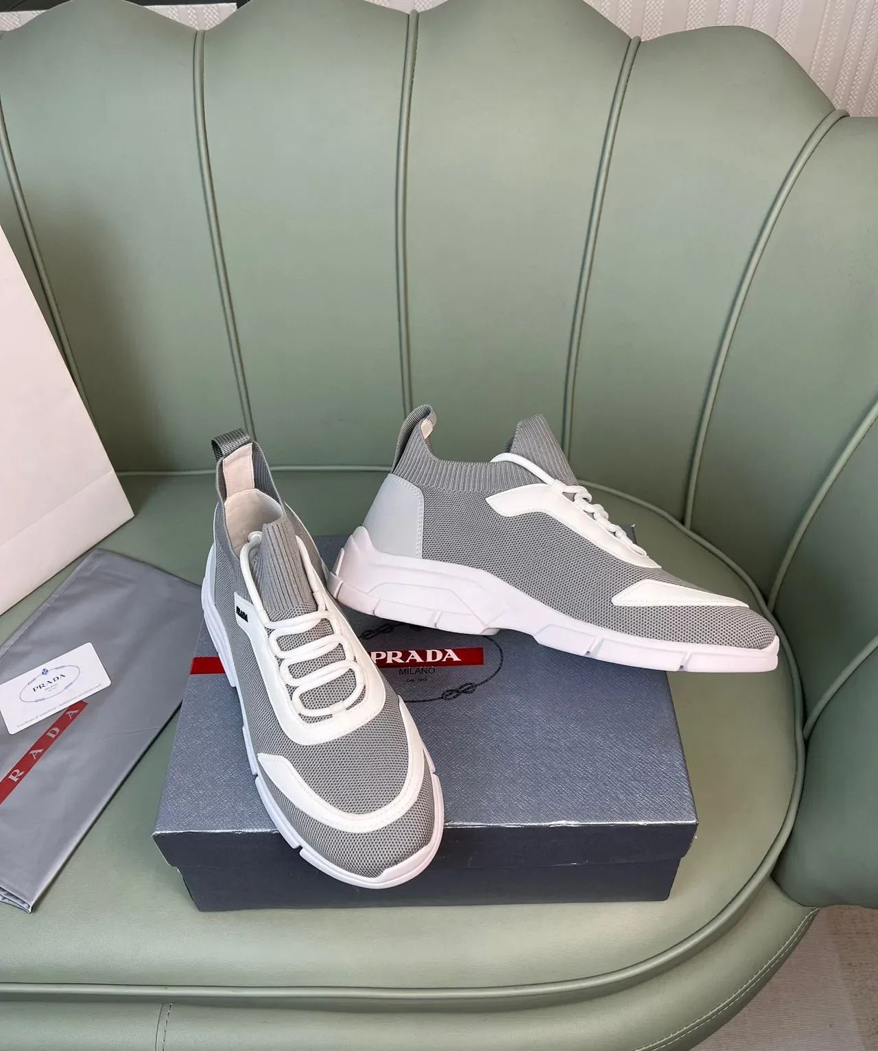 Prada Cloudbust Gray and White Knit Chunky Sneakers 8