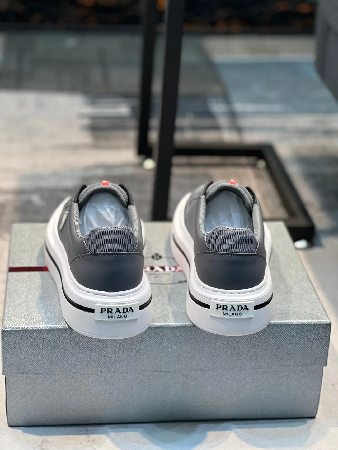 Prada Cloudbust Gray White Low-Top Platform Sneaker Mesh And Leather Upper Lifestyle Sneakers 2
