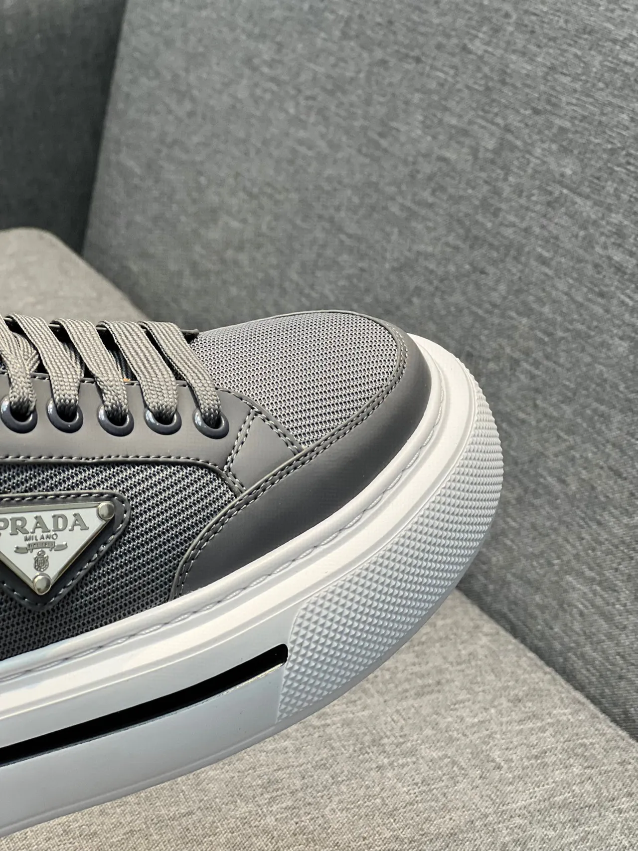 Prada Cloudbust Gray White Low-Top Platform Sneaker Mesh And Leather Upper Lifestyle Sneakers 3