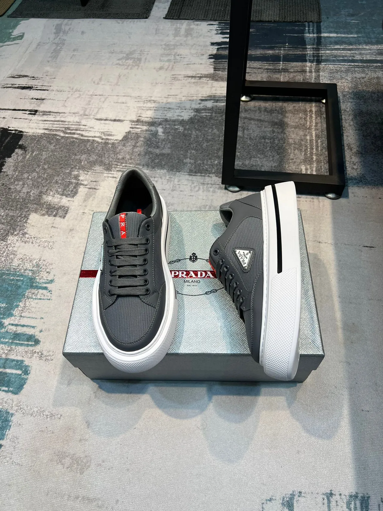 Prada Cloudbust Gray White Low-Top Platform Sneaker Mesh And Leather Upper Lifestyle Sneakers 4