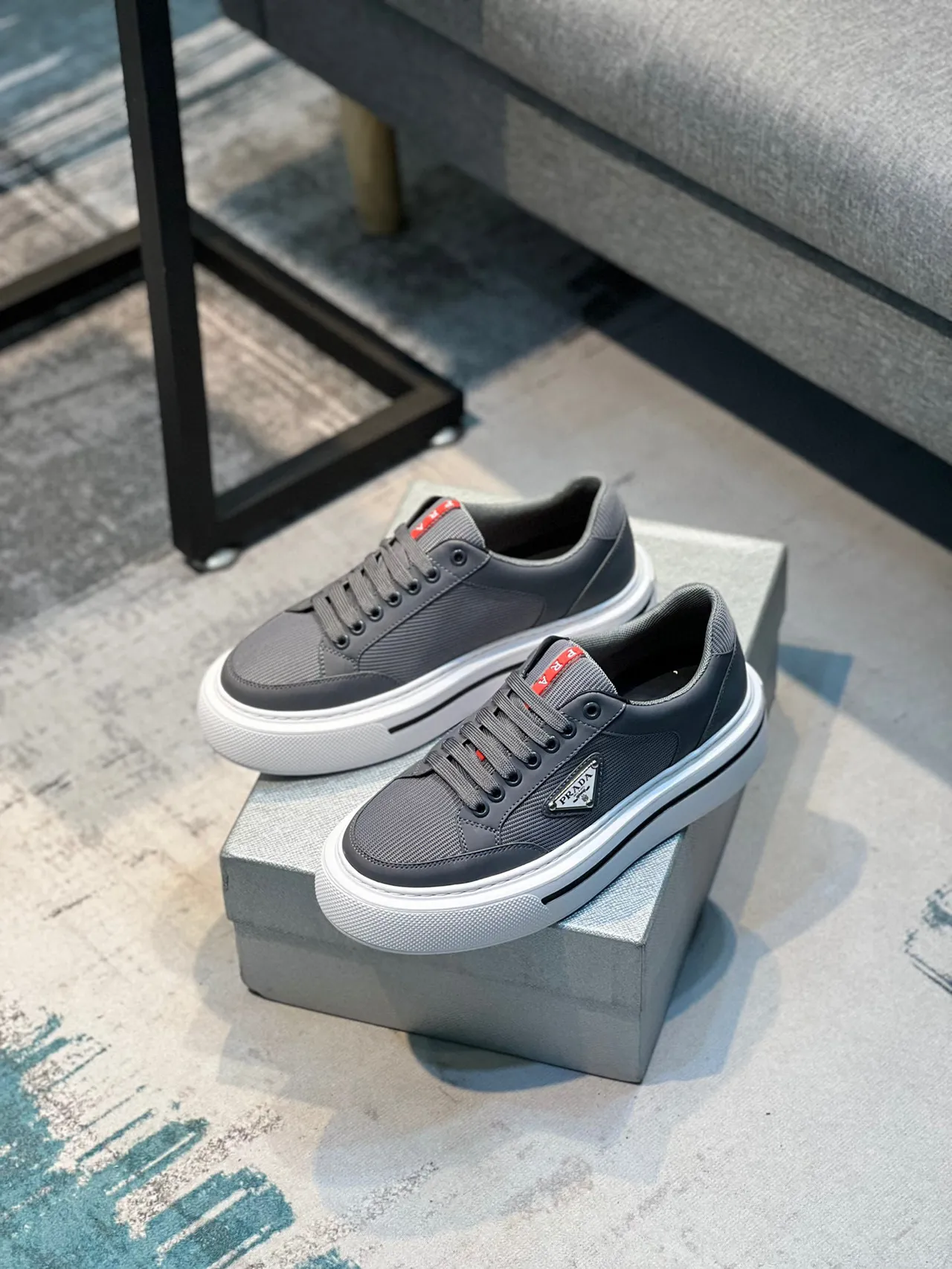 Prada Cloudbust Gray White Low-Top Platform Sneaker Mesh And Leather Upper Lifestyle Sneakers 7