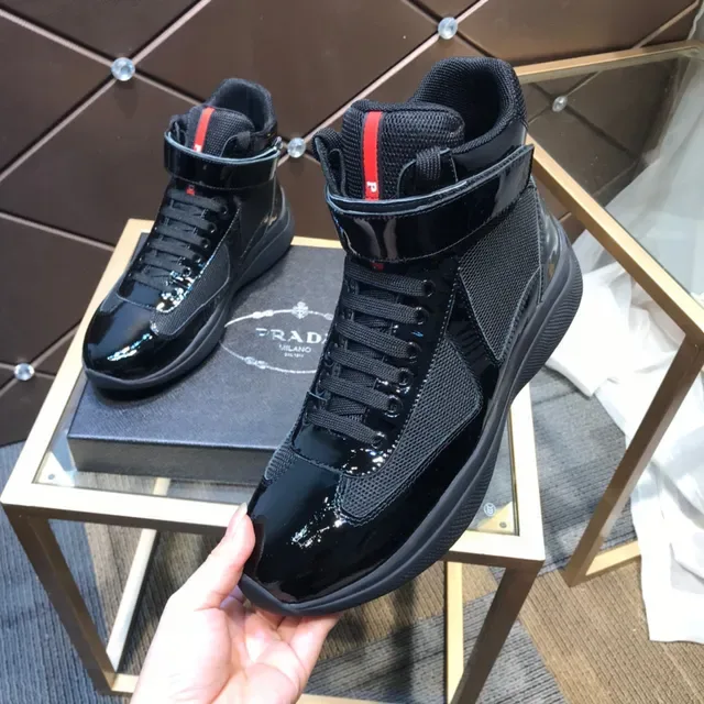 Prada Cloudbust Thunder Black Patent and Mesh High-Top Lifestyle Sneaker 2