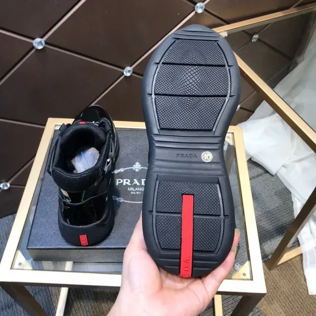 Prada Cloudbust Thunder Black Patent and Mesh High-Top Lifestyle Sneaker 3