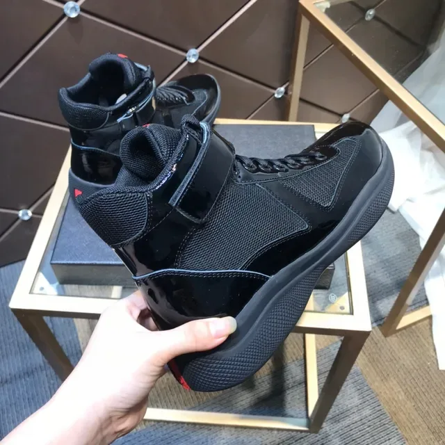 Prada Cloudbust Thunder Black Patent and Mesh High-Top Lifestyle Sneaker 4