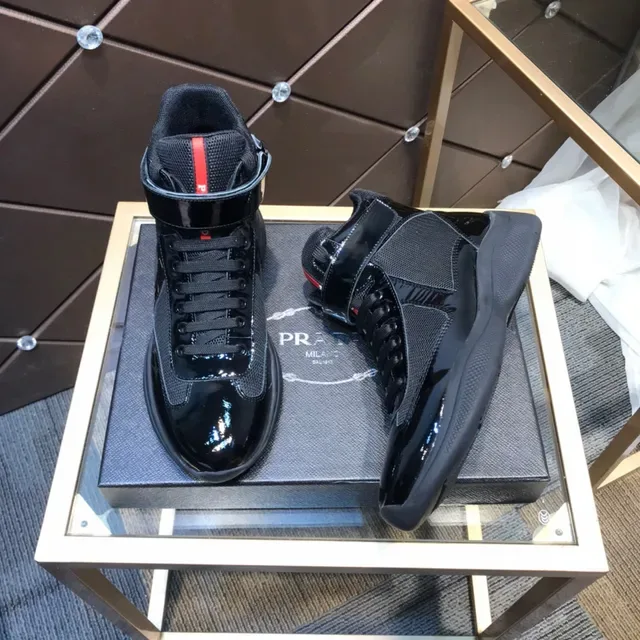 Prada Cloudbust Thunder Black Patent and Mesh High-Top Lifestyle Sneaker 5