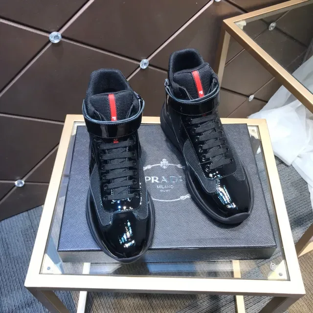 Prada Cloudbust Thunder Black Patent and Mesh High-Top Lifestyle Sneaker 7