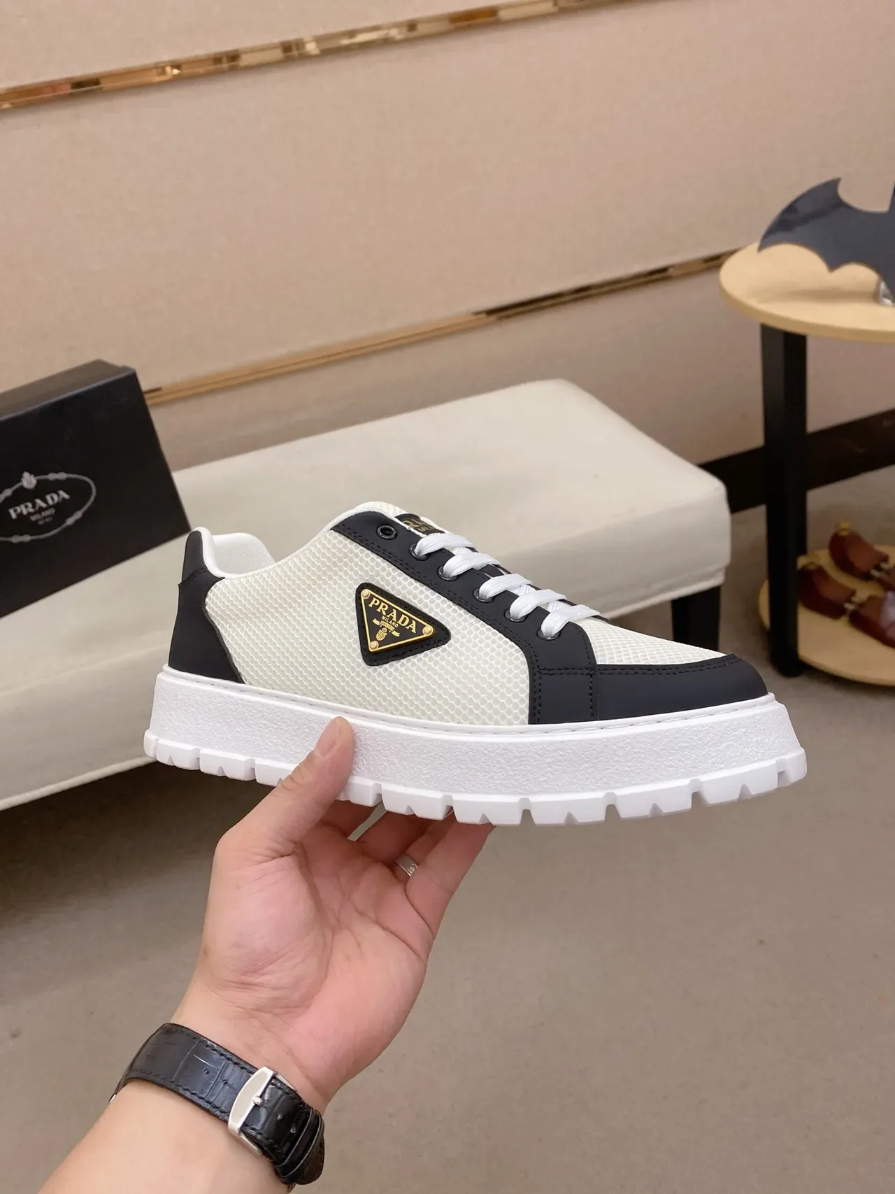 Prada Cloudbust Chaussures lifestyle à plateforme bicolores en maille et synthétique 4