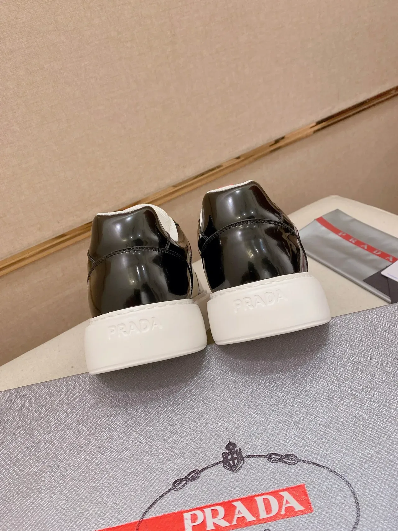 Prada Cloudbust White and Black Patent Mesh Lifestyle Sneakers 3