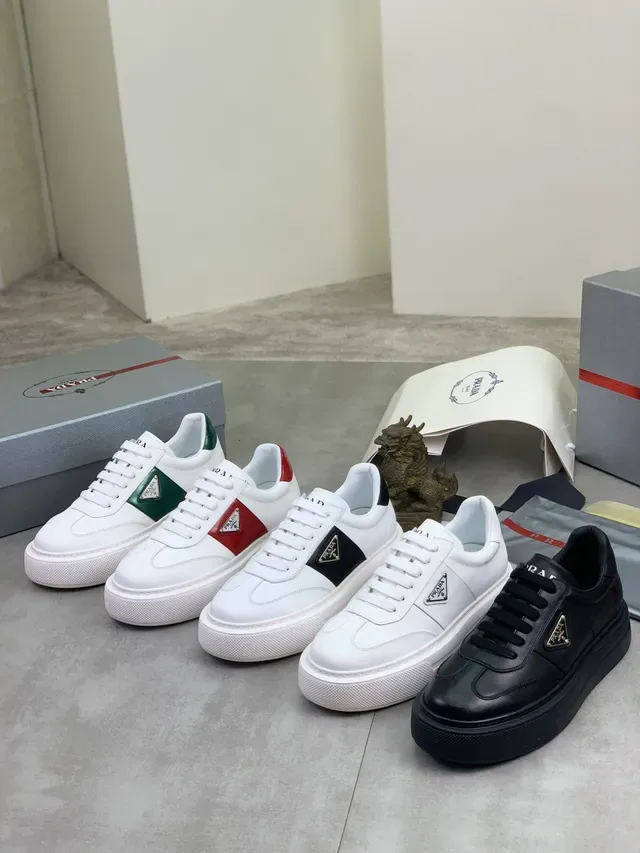 Prada Cloudbust White and Green Leather Lifestyle Sneakers 2