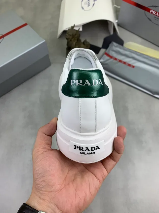 Prada Cloudbust White and Green Leather Lifestyle Sneakers 4