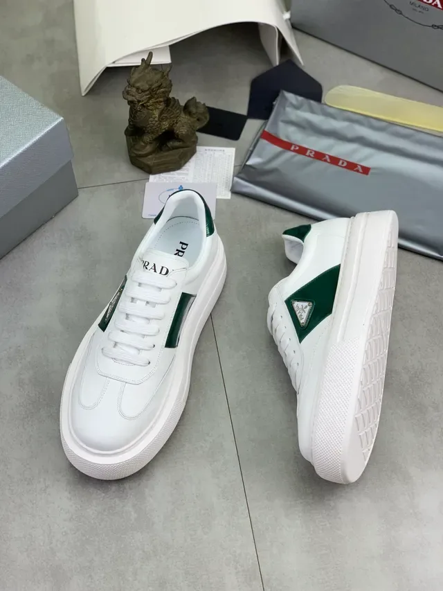 Prada Cloudbust White and Green Leather Lifestyle Sneakers 6