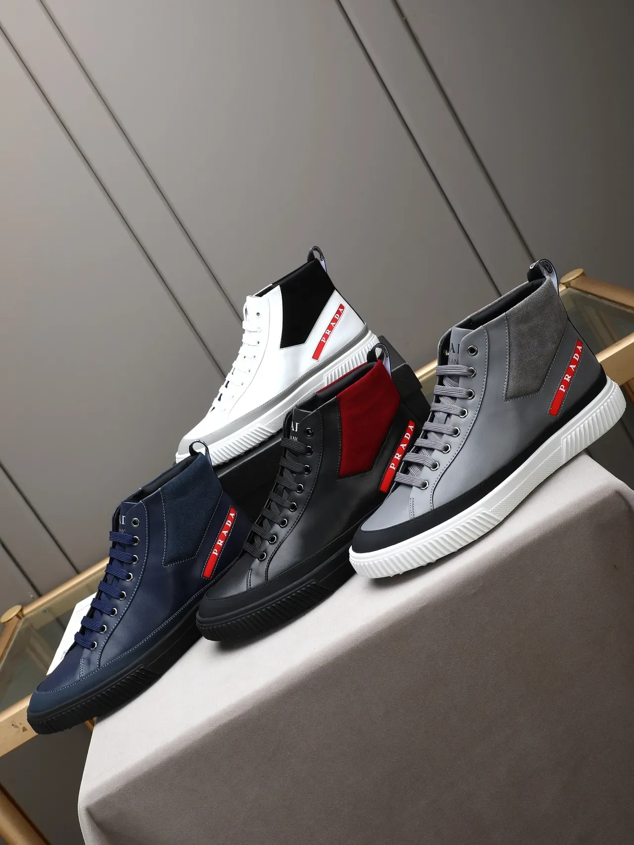 Prada Cloudbust White Black High-Top Leather And Suede Lifestyle Sneakers 2