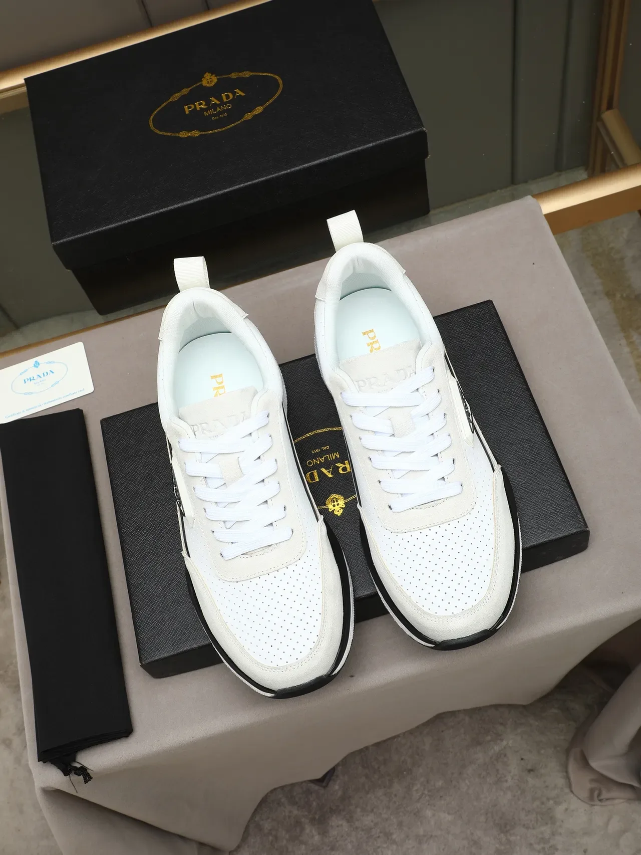 Prada Cloudbust White Black Perforated Upper Layered Platform Sole Lifestyle Sneakers 3