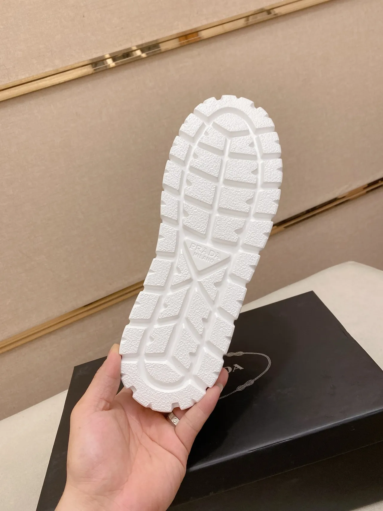 Prada Cloudbust White Gold Platform Sole Mesh And Leather Upper Chunky Sneakers 2