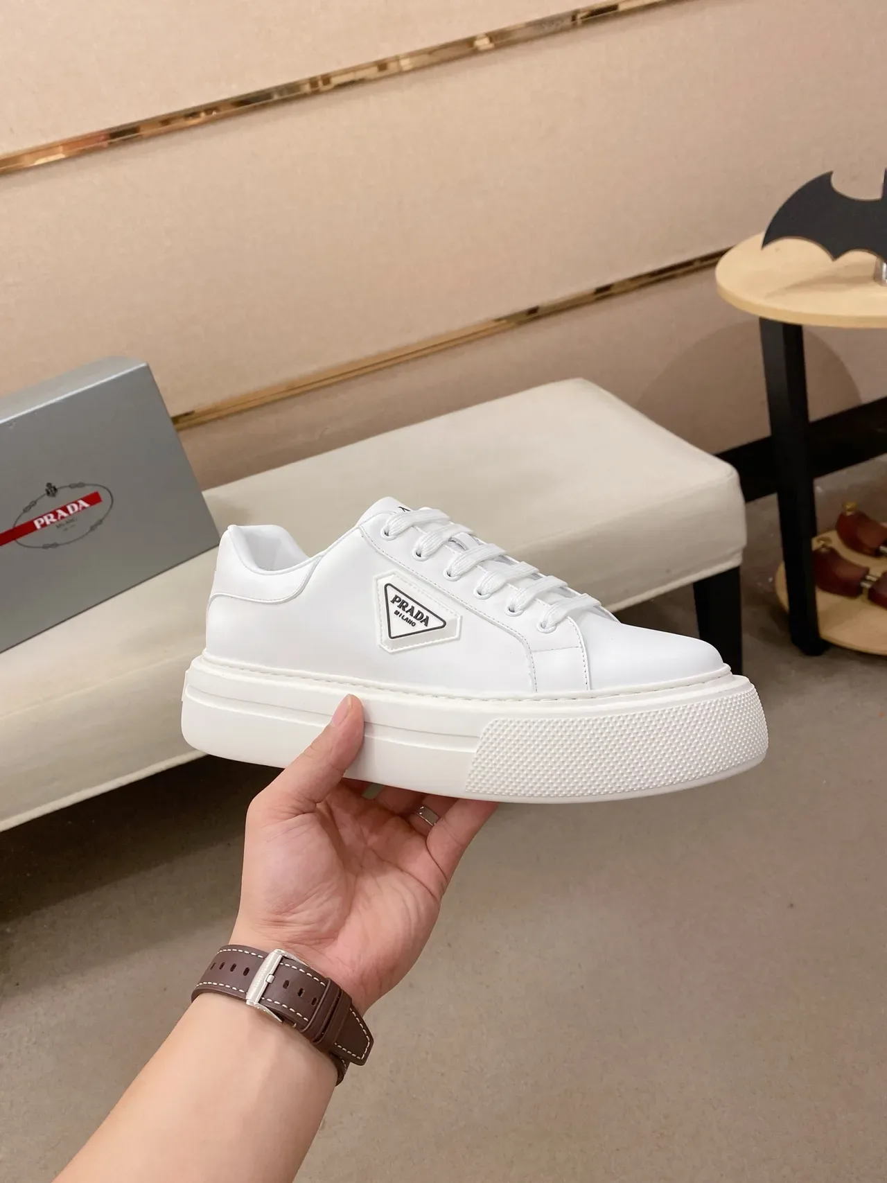 Prada Cloudbust White Leather Platform Lifestyle Sneakers 5