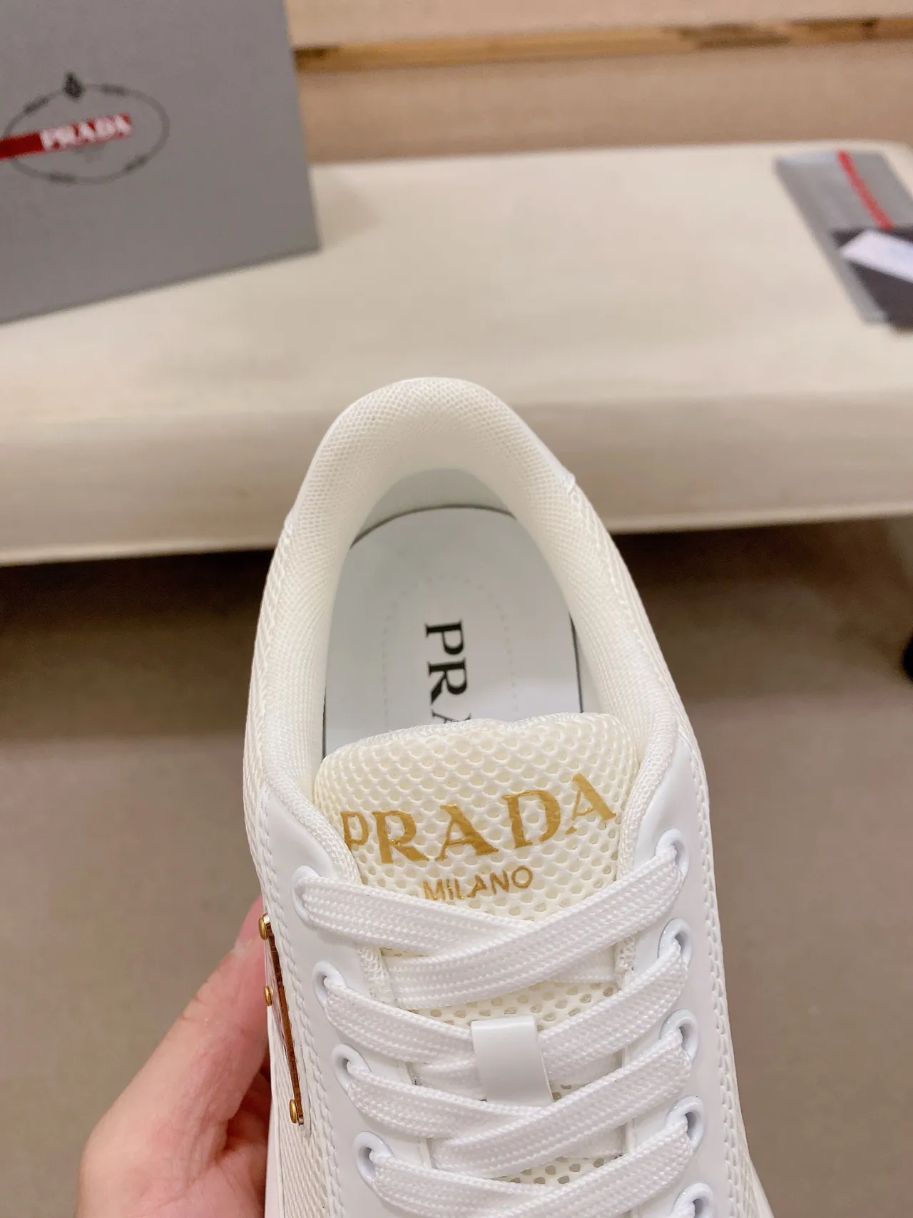 Prada Cloudbust White Mesh and Leather Lifestyle Sneakers 4