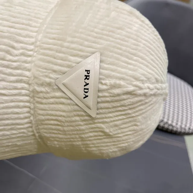 Prada Corduroy Black Beige Texture Plush-Lined Interior Baseball Cap 6