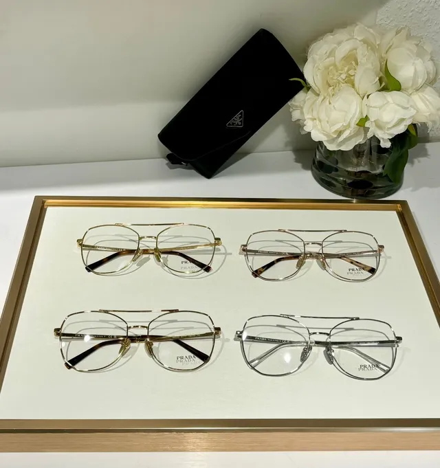 Prada Gold Brown Thin Metal Frame Double Bridge Eyewear 4