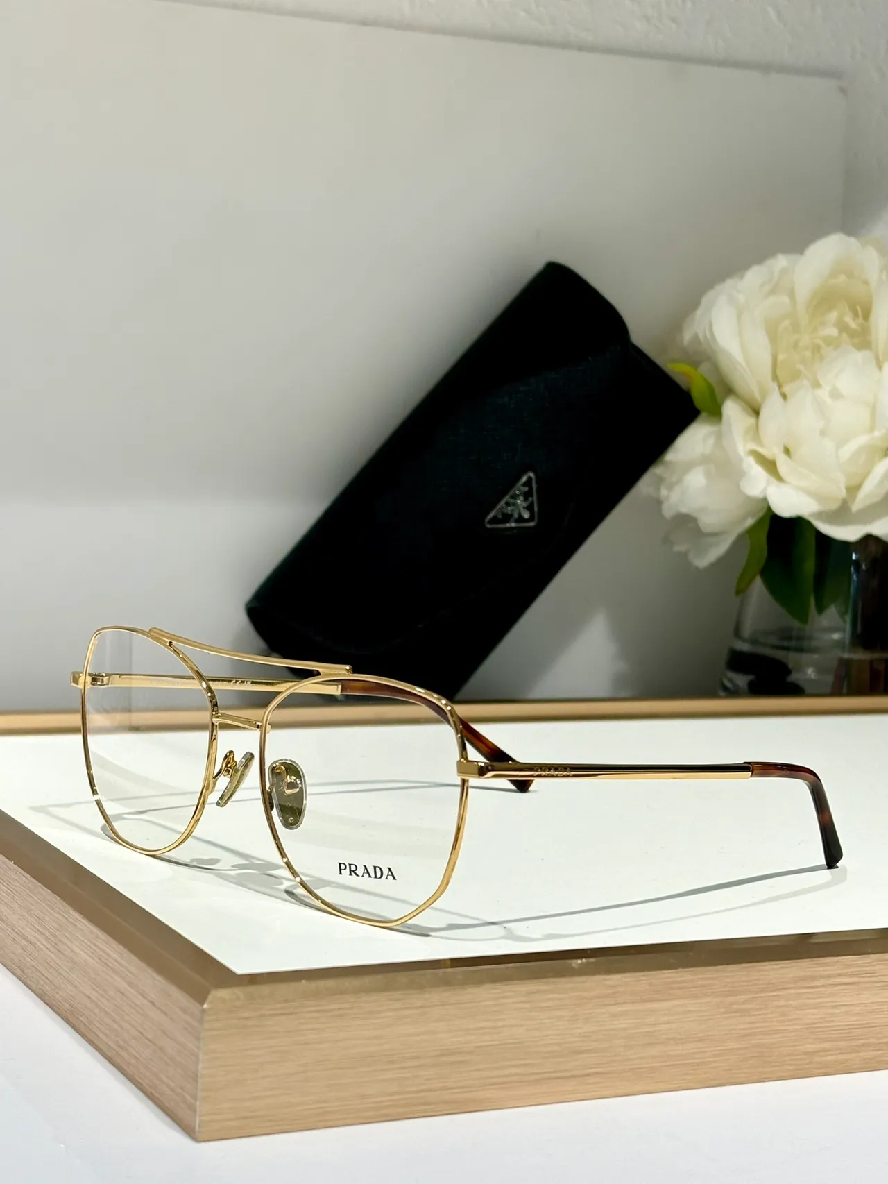 Prada Gold Brown Thin Metal Frame Double Bridge Eyewear 5