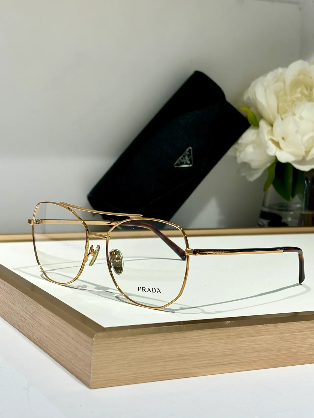 Prada Gold Brown Thin Metal Frame Double Bridge Eyewear 6
