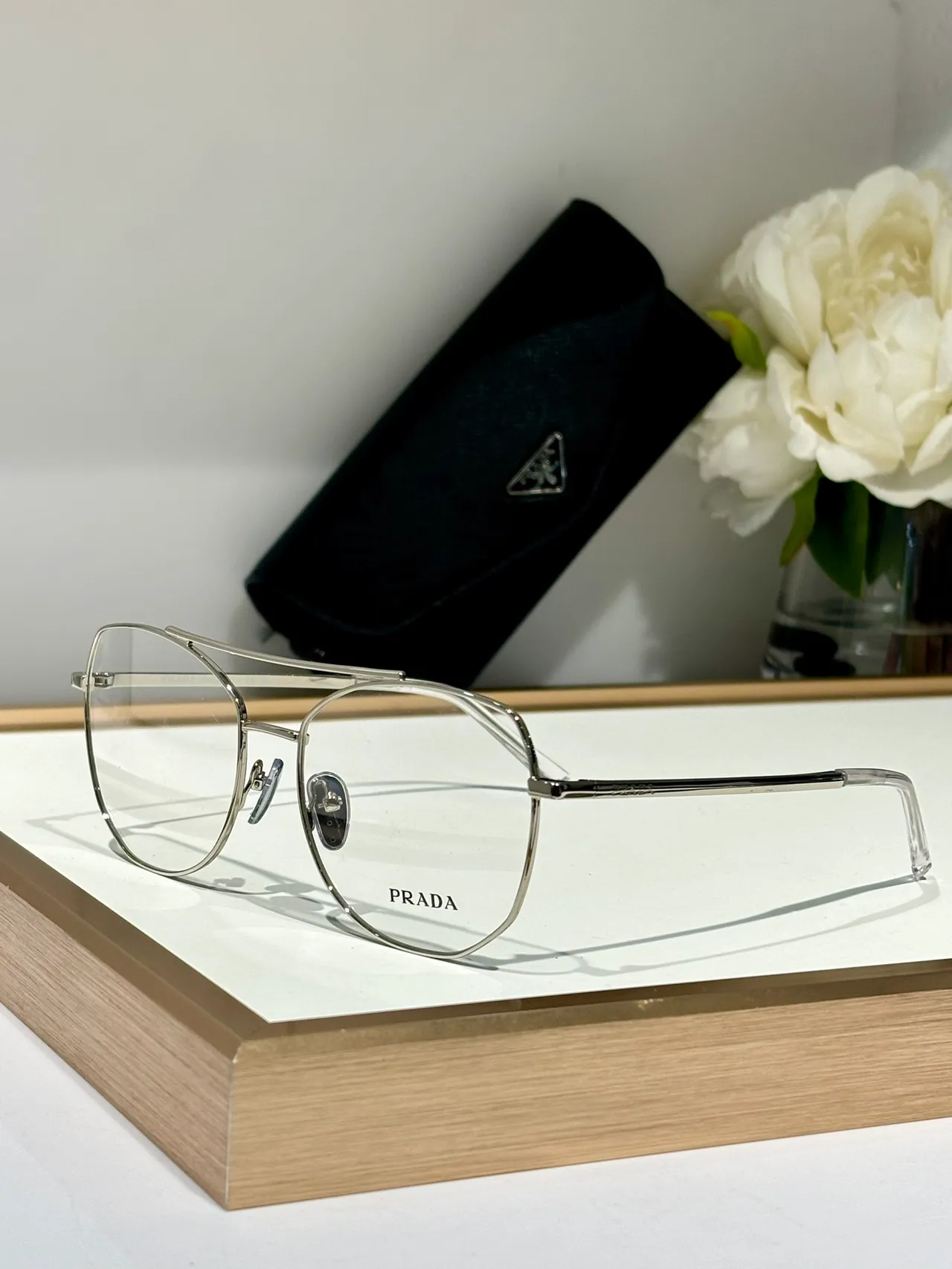 Prada Gold Brown Thin Metal Frame Double Bridge Eyewear 7