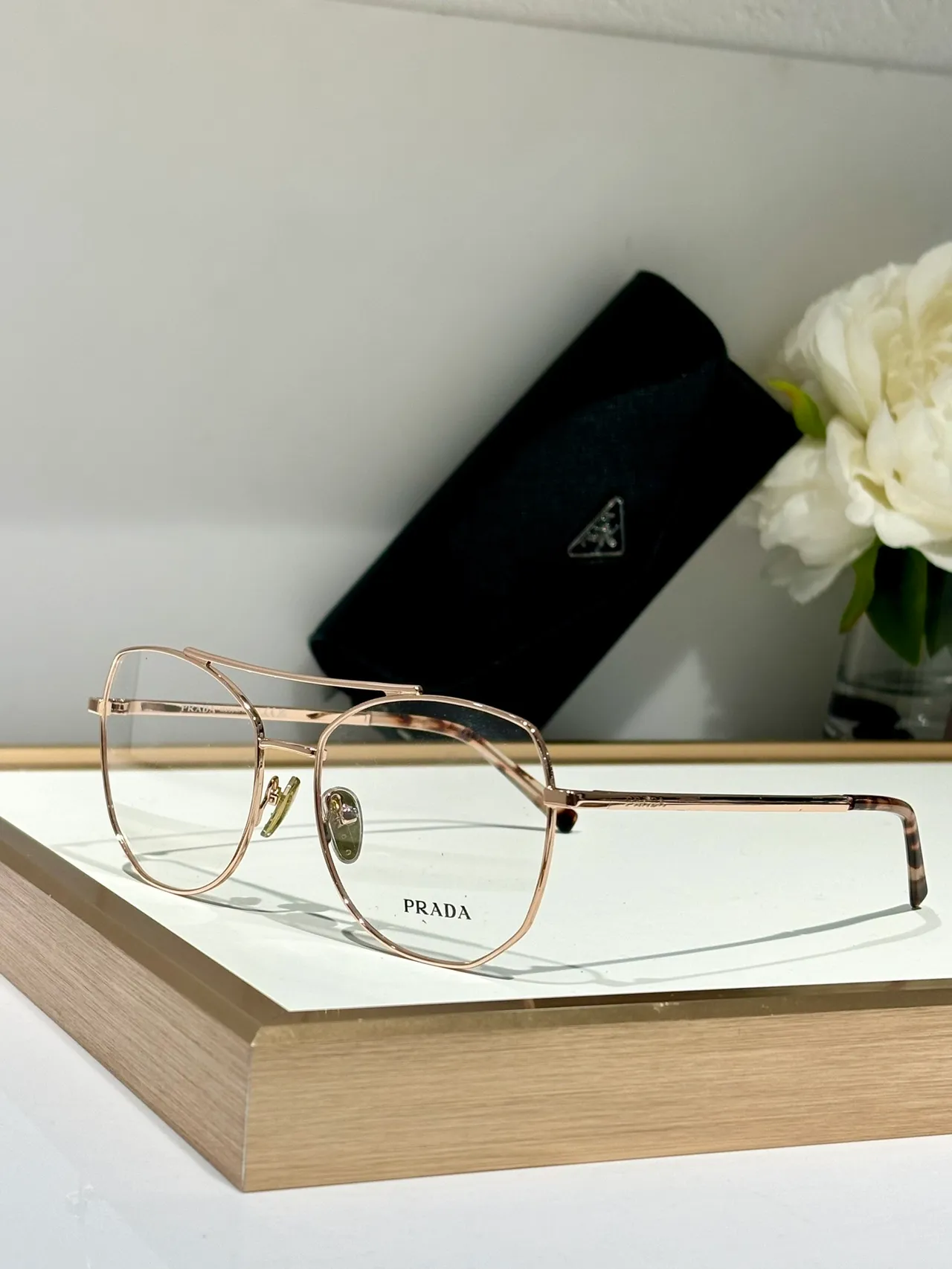 Prada Gold Brown Thin Metal Frame Double Bridge Eyewear 8