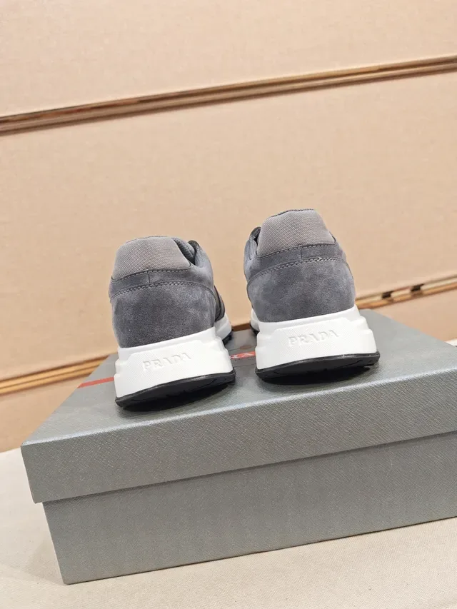 Prada Gray White Suede And Mesh Upper Sculpted Midsole Lifestyle Sneakers 3