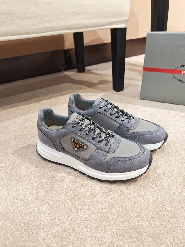 Prada Gray White Suede And Mesh Upper Sculpted Midsole Lifestyle Sneakers 4