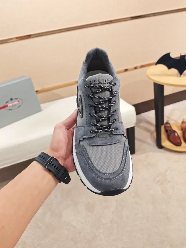 Prada Gray White Suede And Mesh Upper Sculpted Midsole Lifestyle Sneakers 5