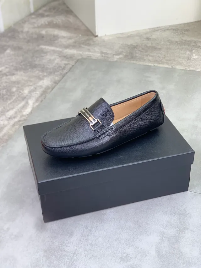 Prada Loafer Black Brown Pebbled Leather Metal Plaque Detail Loafer 4