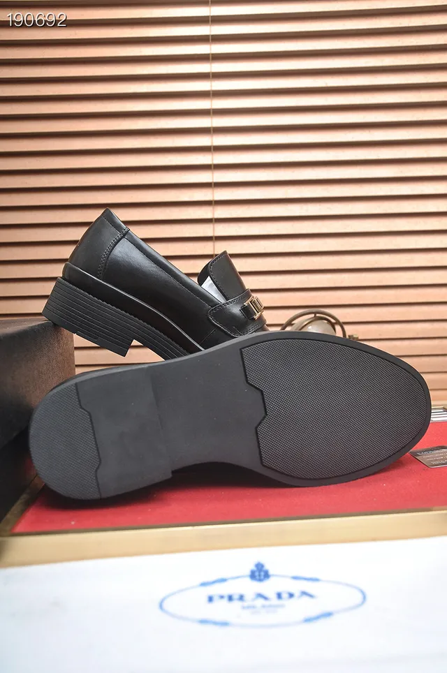 Prada Loafer Black Gold Leather Platform Sole Loafer 2