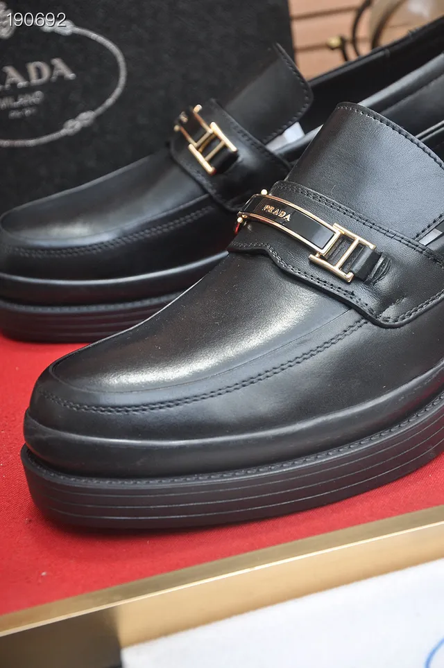 Prada Loafer Black Gold Leather Platform Sole Loafer 4